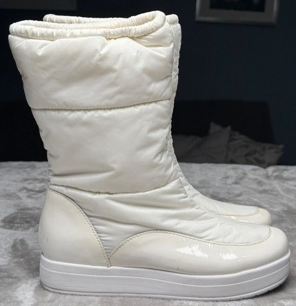 Cole Haan Alexa Ivory Leather White Puffy Waterproof Boots NikeAir Womens 8.5